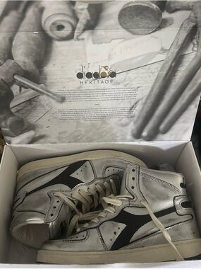 Diadora Silver and Black High-Top Sneakers